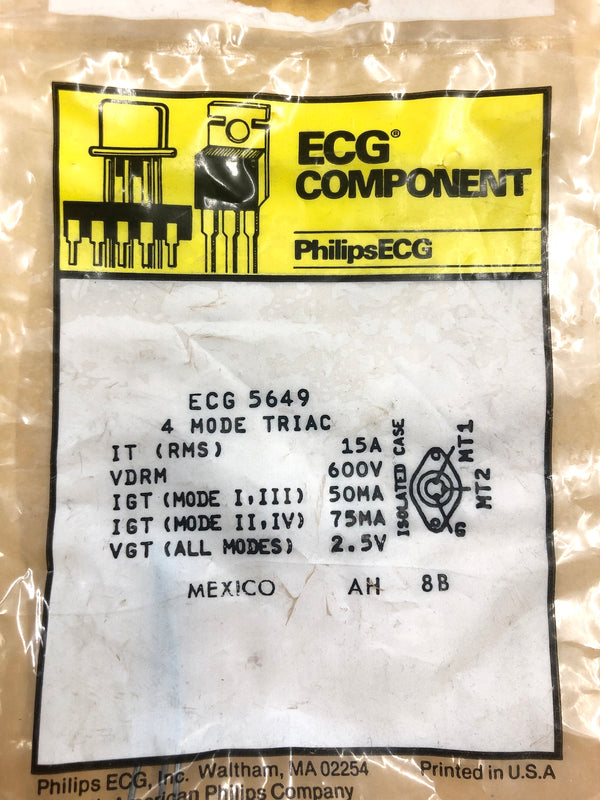 ECG5649, 600V @ 15A Silicon 4 Mode TRIAC ~ TO-3 Isolated Case (NTE5649)