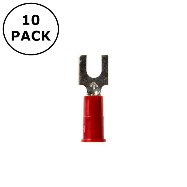 (2610) #4 Stud Red Vinyl Insulated Block Fork Terminals 22-18AWG Wire ~ 10 Pack