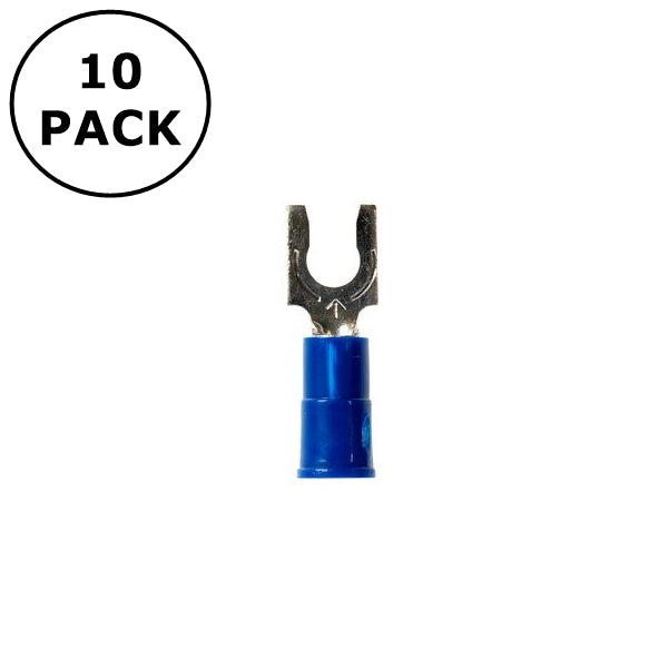 (2724) #10 Stud Blue Vinyl Insulated Locking Fork Terminals 16-14AWG Wire 10PK
