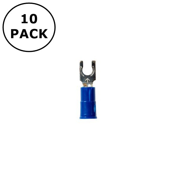 (2718) #6 Stud Blue Vinyl Insulated Locking Fork Terminals 16-14AWG Wire 10 Pack