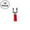 (2709) #10 Stud Red Vinyl Insulated Locking Fork Terminals 22-18AWG Wire 10 Pack