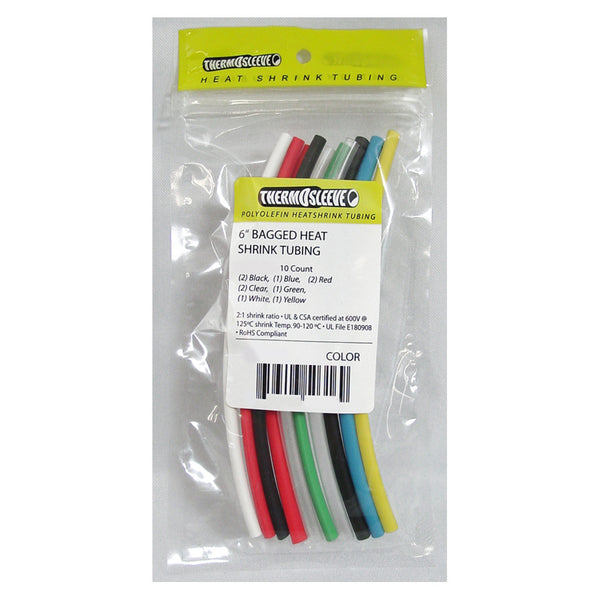 Thermosleeve # HSTBAG1038, 3/8" Assorted Heat Shrink, 6" Lengths ~ Bag of 10