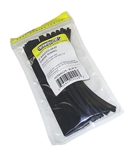 Thermosleeve # HSTBAG24, Assorted Size Black Heat Shrink, 6" Lengths ~ Bag of 24