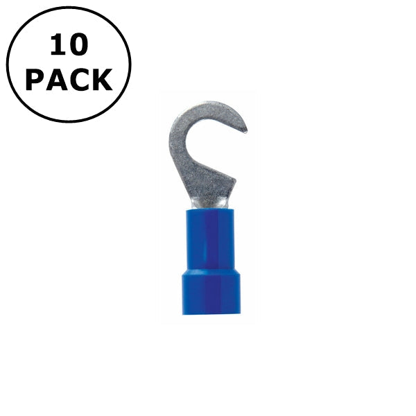 (2766) #10 Stud Blue Vinyl Insulated Hook Terminals for 16-14AWG Wire ~ 10 Pack