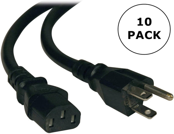 10 Pack of 6FT NEMA 5-15P to IEC 60320 C13 Power Cables ~ 18AWG 10A/1250W @ 125V
