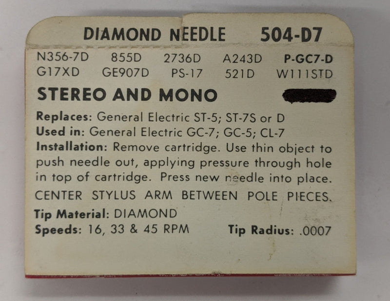 Pfanstiehl 504-D7 Diamond Needle