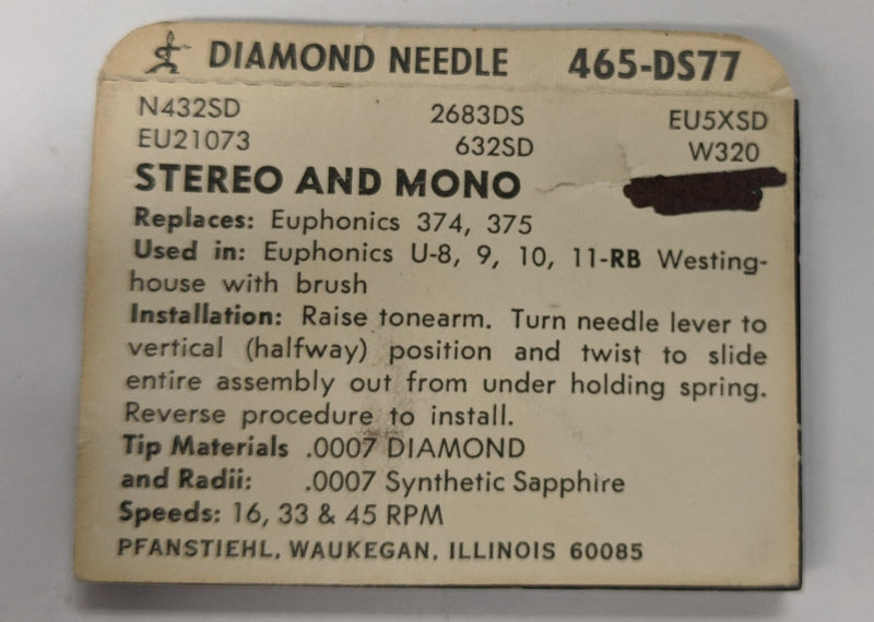 Pfanstiehl 465-DS77 Diamond Needle