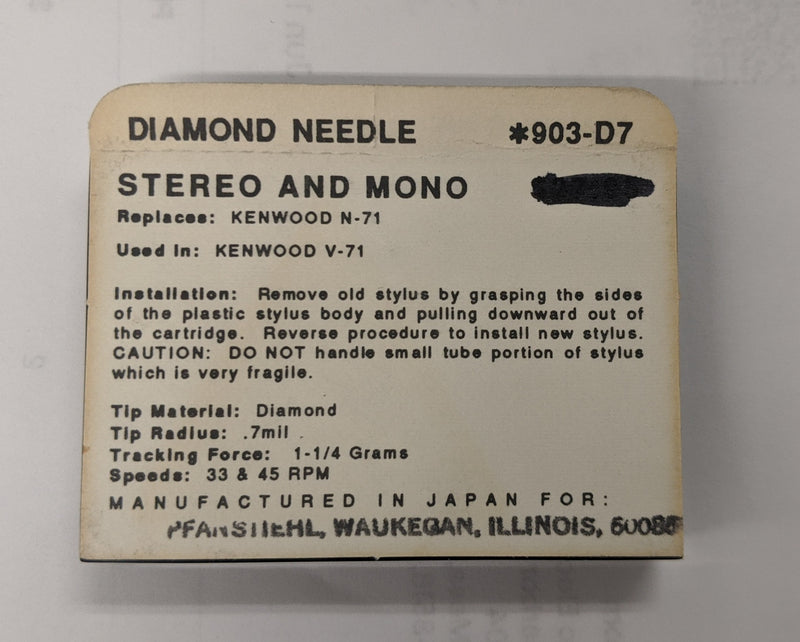 Pfanstiehl 903-D7  Diamond Needle
