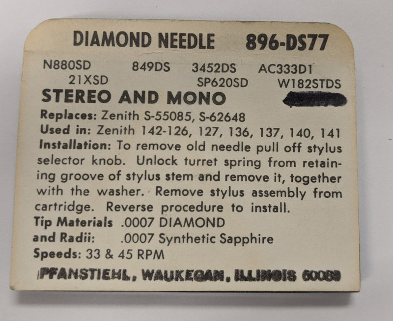 Pfanstiehl 896-DS77  Diamond Needle
