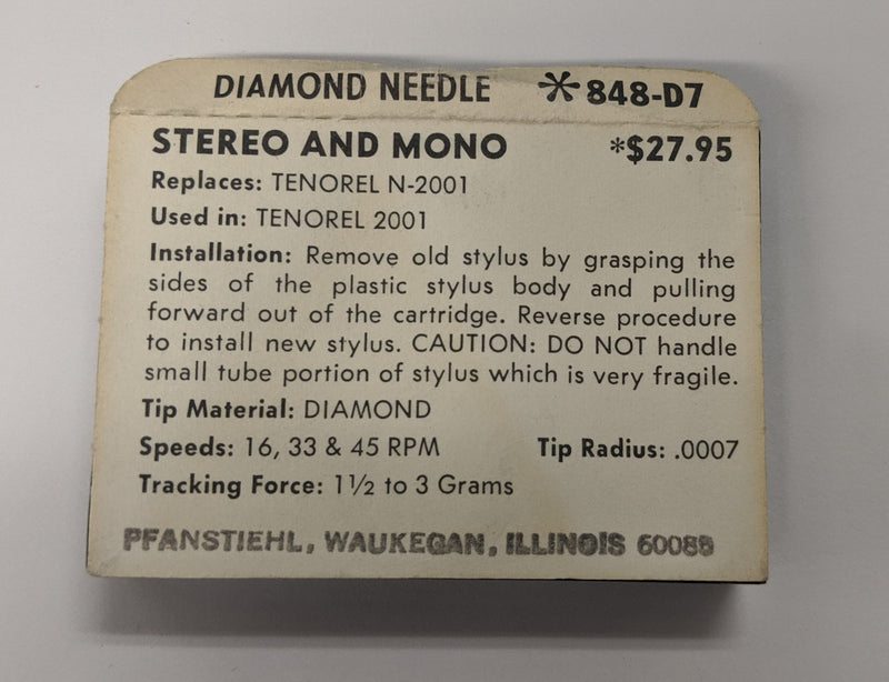Pfanstiehl 848-D7  Diamond Needle