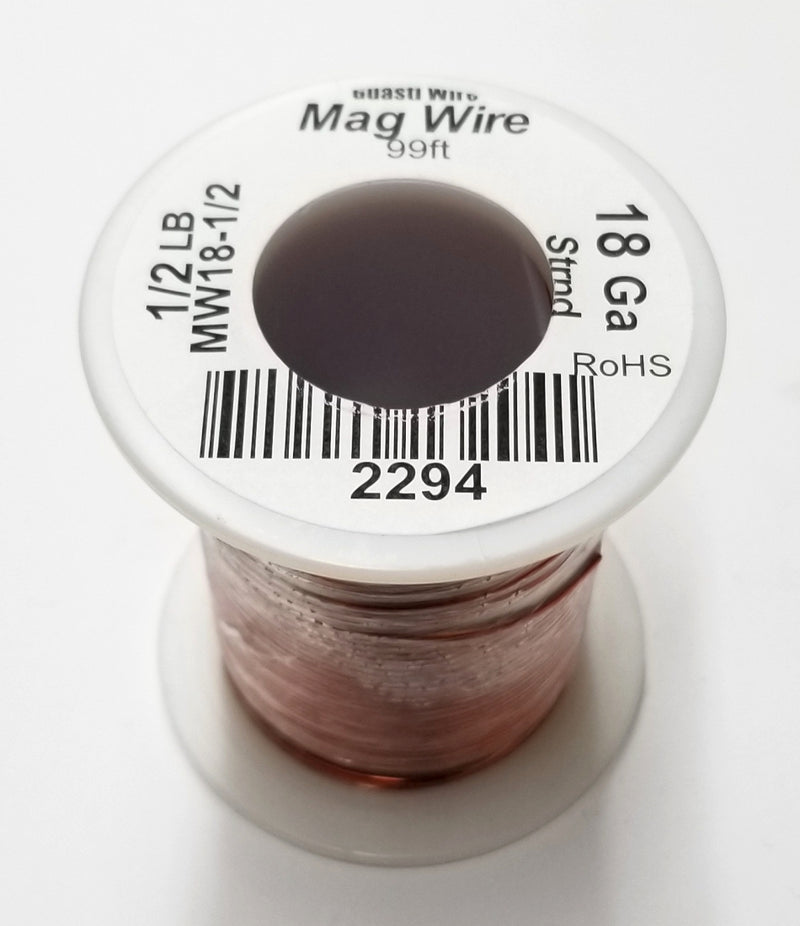 18 Gauge Insulated Magnet Wire, 1/2 Pound Roll (99' Approx.) 18AWG MW18-1/2