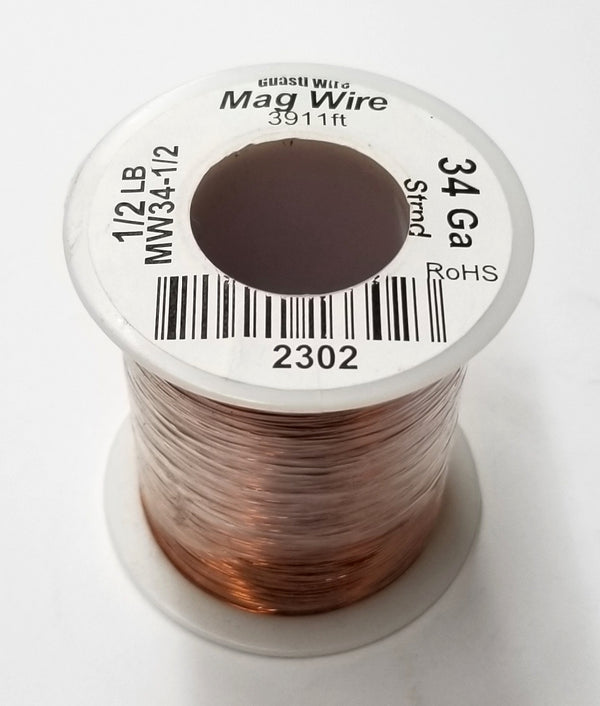 34 Gauge Insulated Magnet Wire, 1/2 Pound Roll (3,911' Approx.) 34AWG MW34-1/2