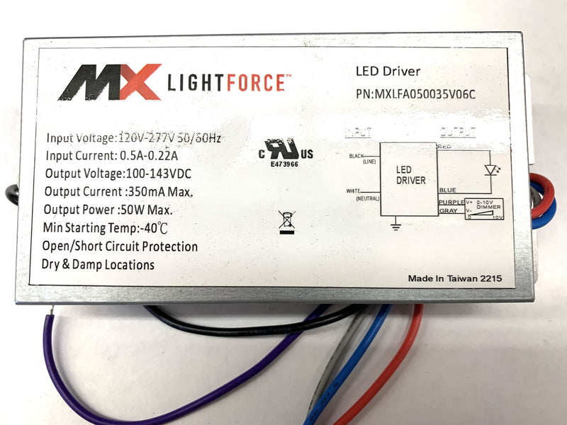MXLFA050035V06C, 100-143V DC Constant Current LED Driver ~ 350mA