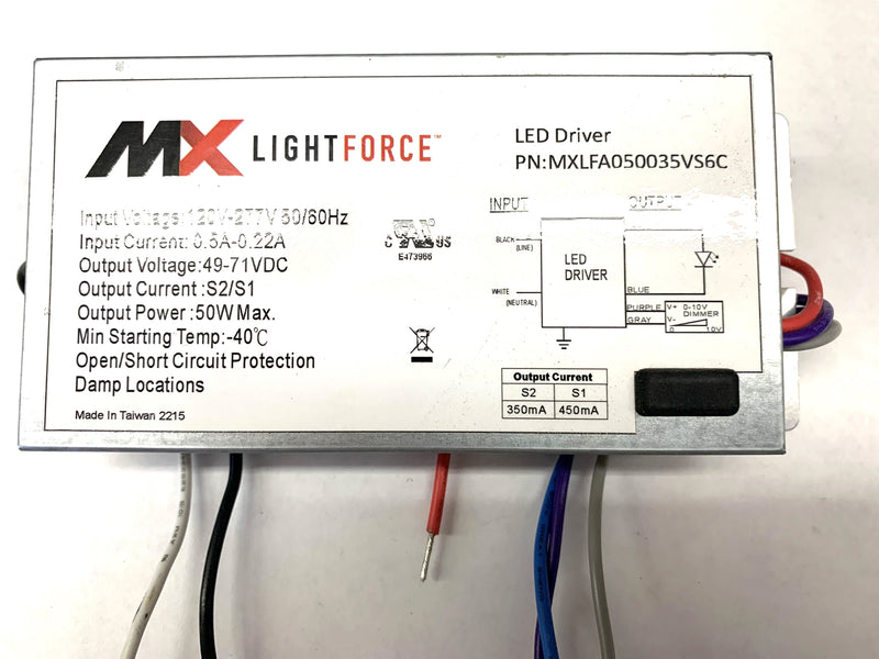 MXLFA050035VS6C, 49-71V DC Constant Current LED Driver ~ 350, 450mA