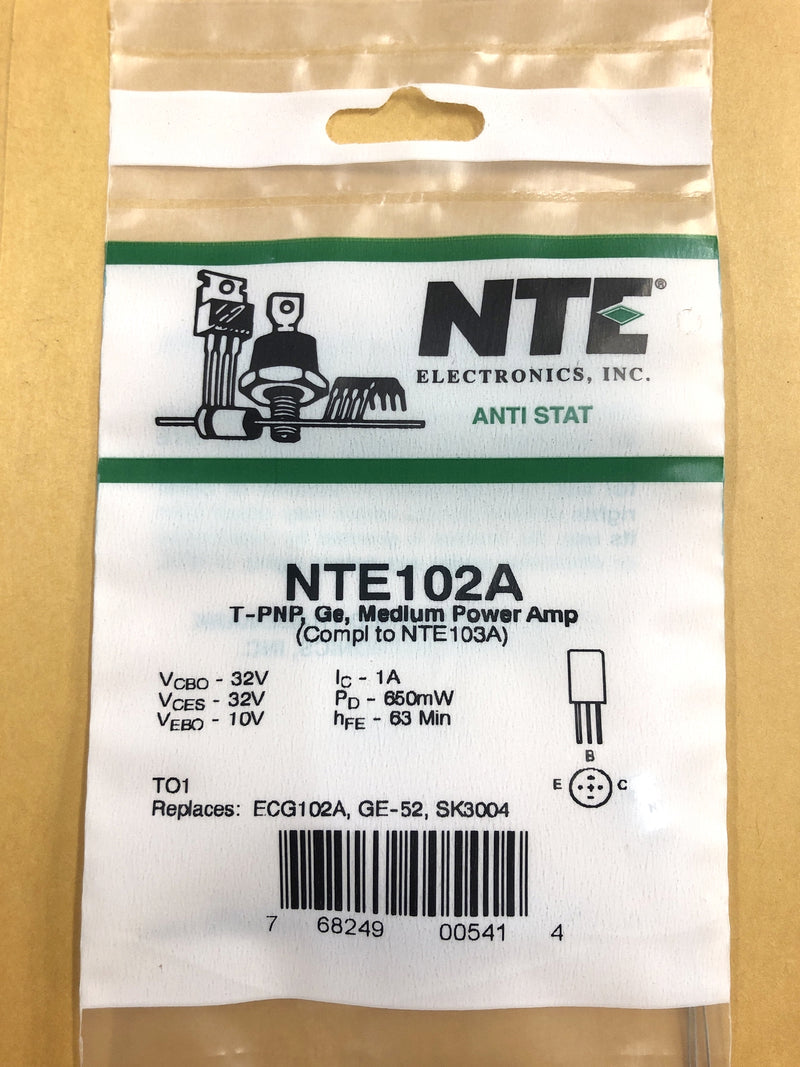 NEW NTE102A PNP Germanium Transistor Audio, Medium Power Amp