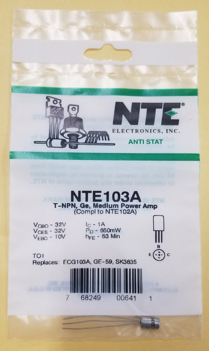 NTE103A NPN Germanium Transistor Audio, Medium Power Amp ~ TO-1 (ECG103A)