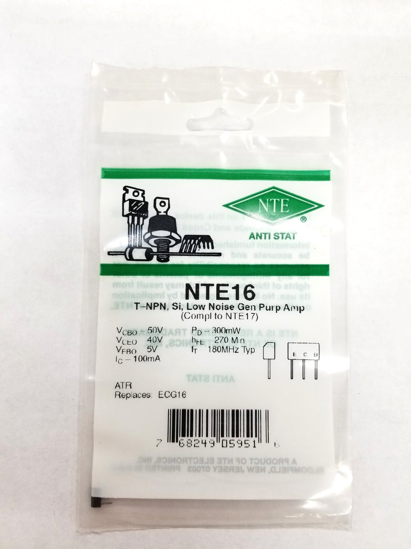 NTE16, 100mA @ 50V NPN Silicon Low Noise Transistor Amplifier ~ M-71 (ECG16)