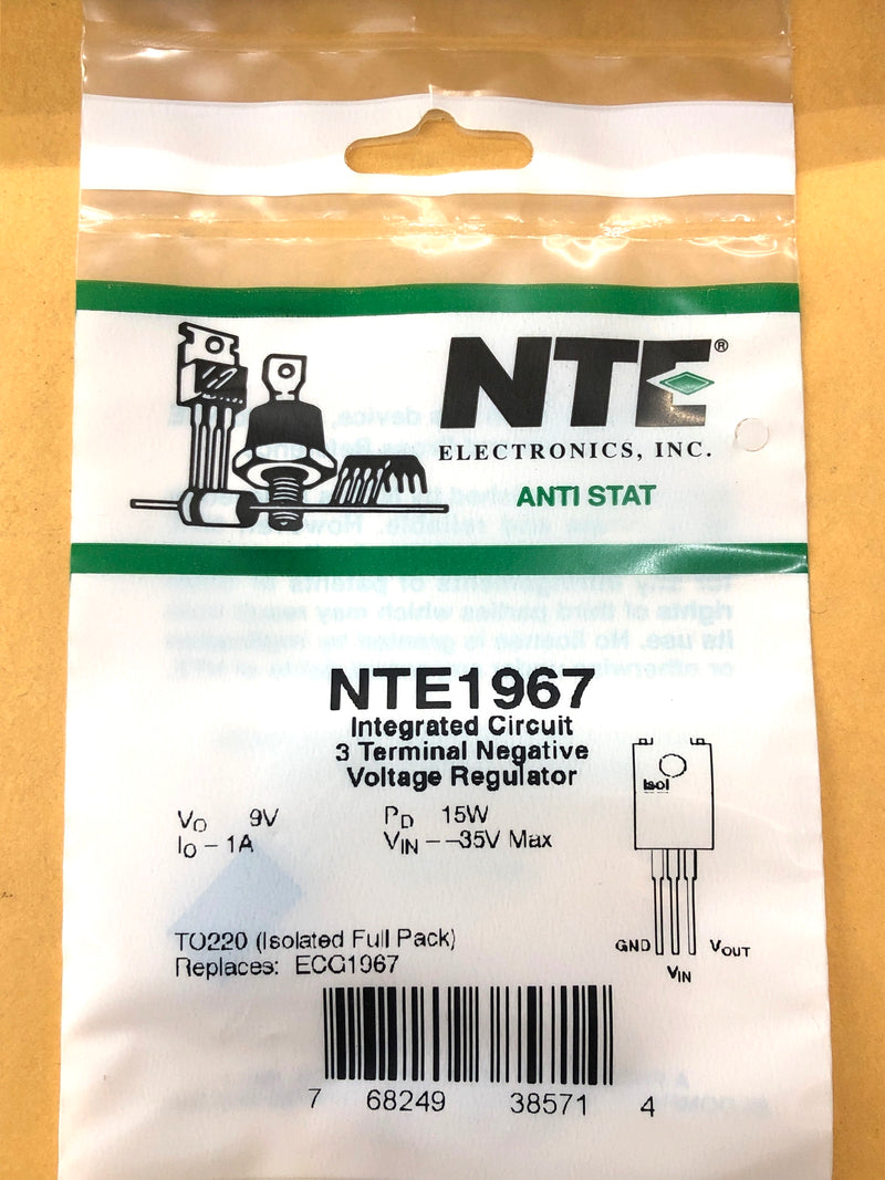 NTE1967, -9V @ 1A Negative Voltage Regulator ~ TO-220 3 Pin Full Pack (ECG1967)