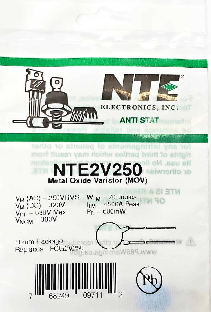 NTE2V250, 250V AC RMS MOV Metal Oxide Varistor ~ 16.0mm Diameter (ECG2V250)