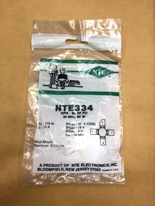 NTE334 NPN Silicon RF Transistor 18V@15A, 60W Max ~ 14 to 30MHz. RF-38S