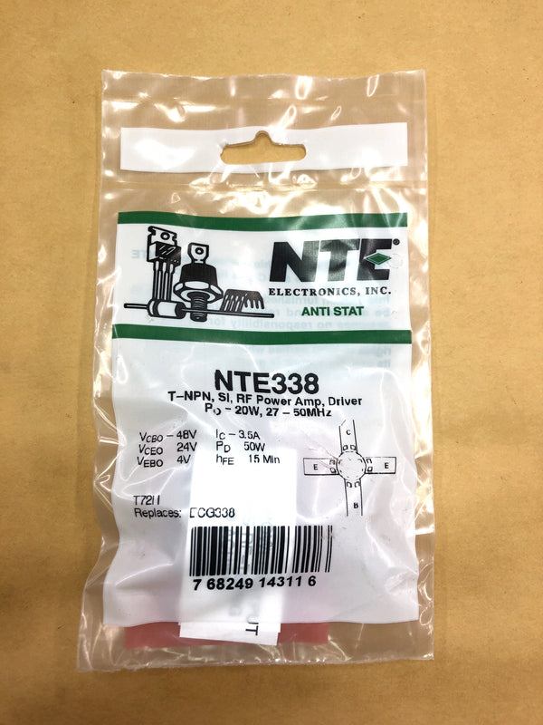 NTE338 NPN Silicon RF Transistor 24V@3.5A, 20W Max ~ 27 to 50MHz. RF-38S