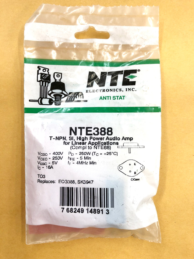 NTE388, 16A @ 400V PNP Silicon Transistor High Power Audio ~ TO-3 (ECG388)