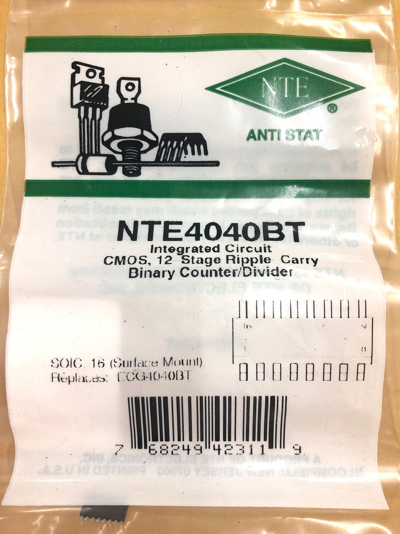 NTE4040BT CMOS 12-Stage Ripple-Carry Binary Counter Divider ~ SOIC-16  ECG4040BT