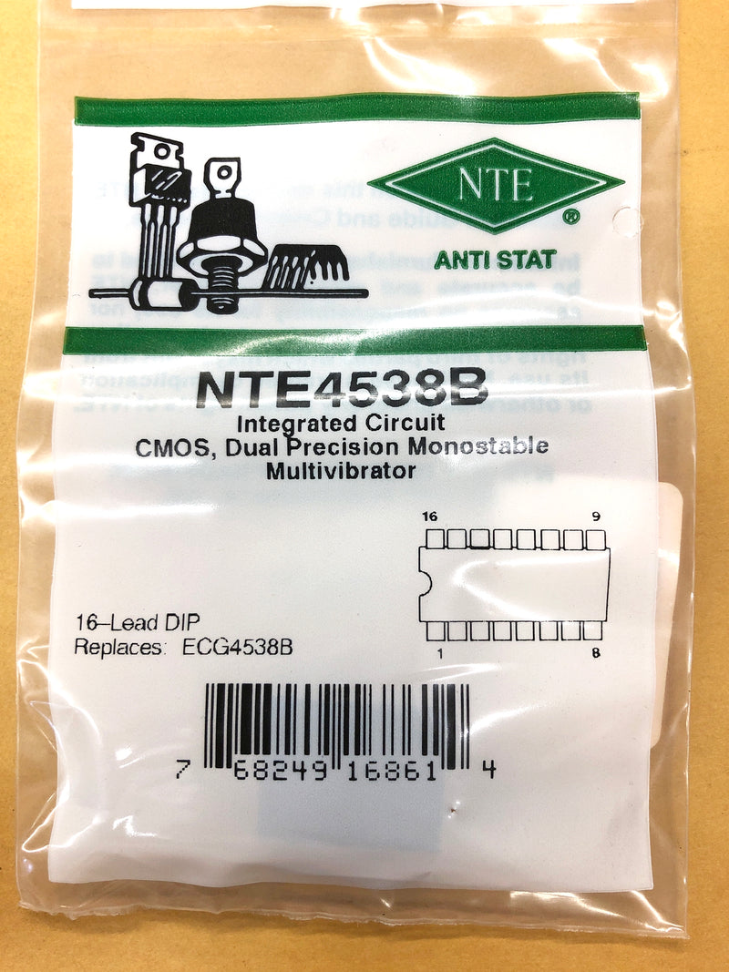 NTE4538B, CMOS Dual Precision Monostable Multivibrator~ 16 Pin DIP (ECG4538B)