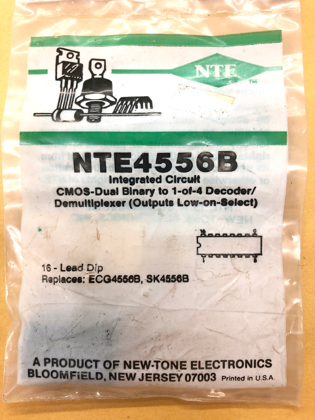 NTE4556B, CMOS Dual Binary To 1 of 4 Decoder/Demultiplexer ~ 16 DIP (E ...