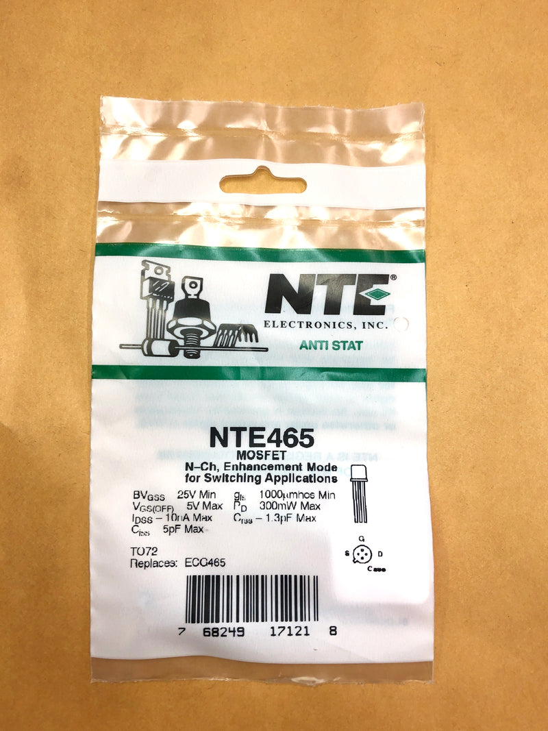 NTE465 10nA @ 25V N Channel Enhancement Mode MOSFET Transistor  ~ TO-72 (ECG465)