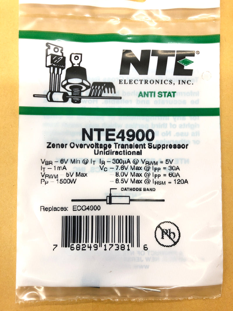 NTE4900, 5V Overvoltage Transient Suppressor, Unidirectional ~ Axial (ECG4900)