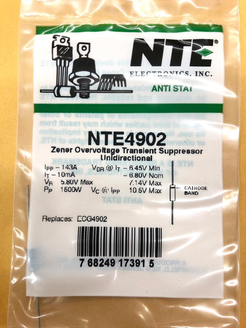 NTE4902, 6.8V Overvoltage Transient Suppressor, Unidirectional ~ Axial (ECG4902)