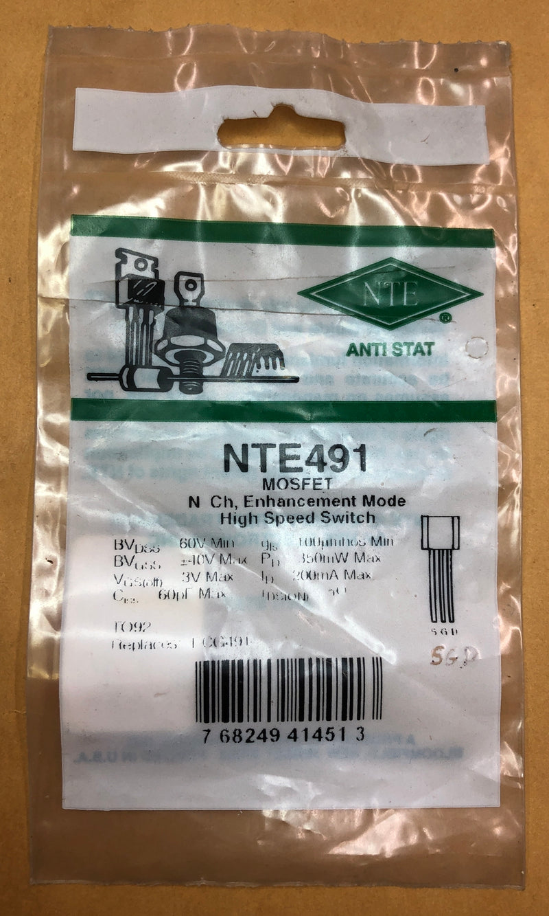 NTE491 N-Ch MOSFET Transistor 60V 200MA TO92