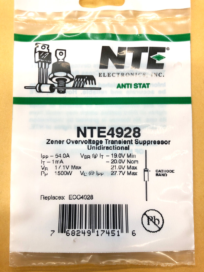 NTE4928 20.0V Overvoltage Transient Suppressor, Unidirectional ~ Axial (ECG4928)