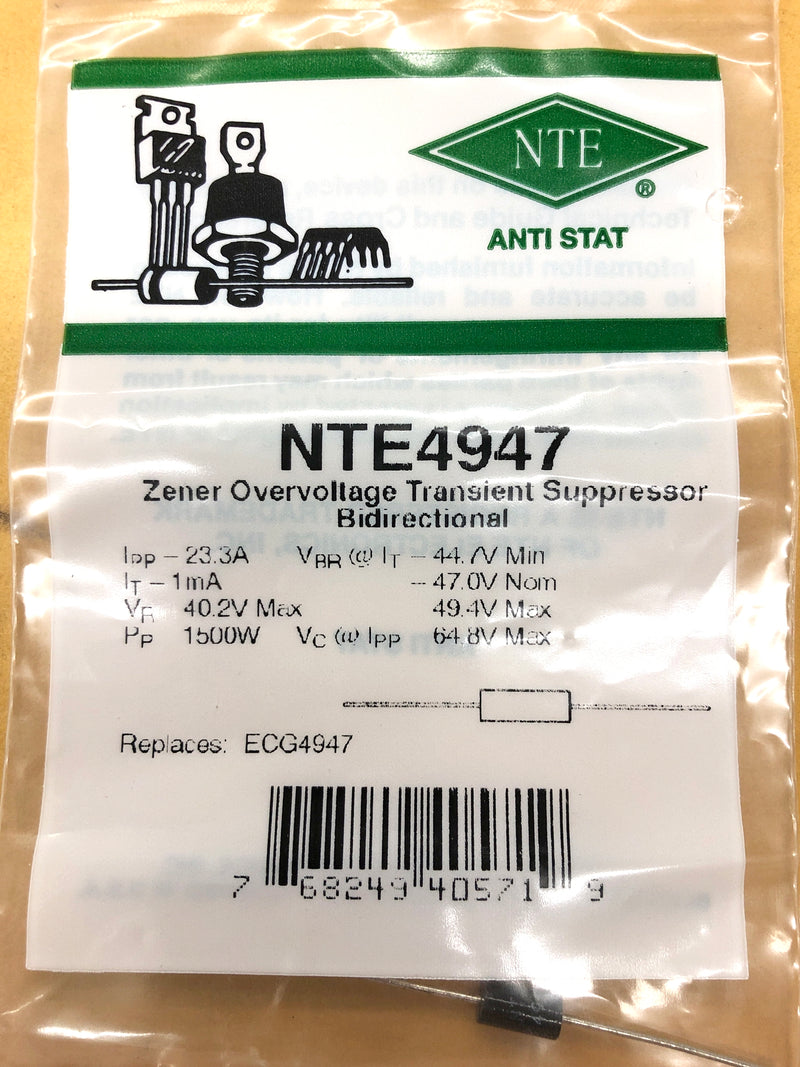 NTE4947, 47.0V Overvoltage Transient Suppressor, Bidirectional ~ Axial (ECG4947)