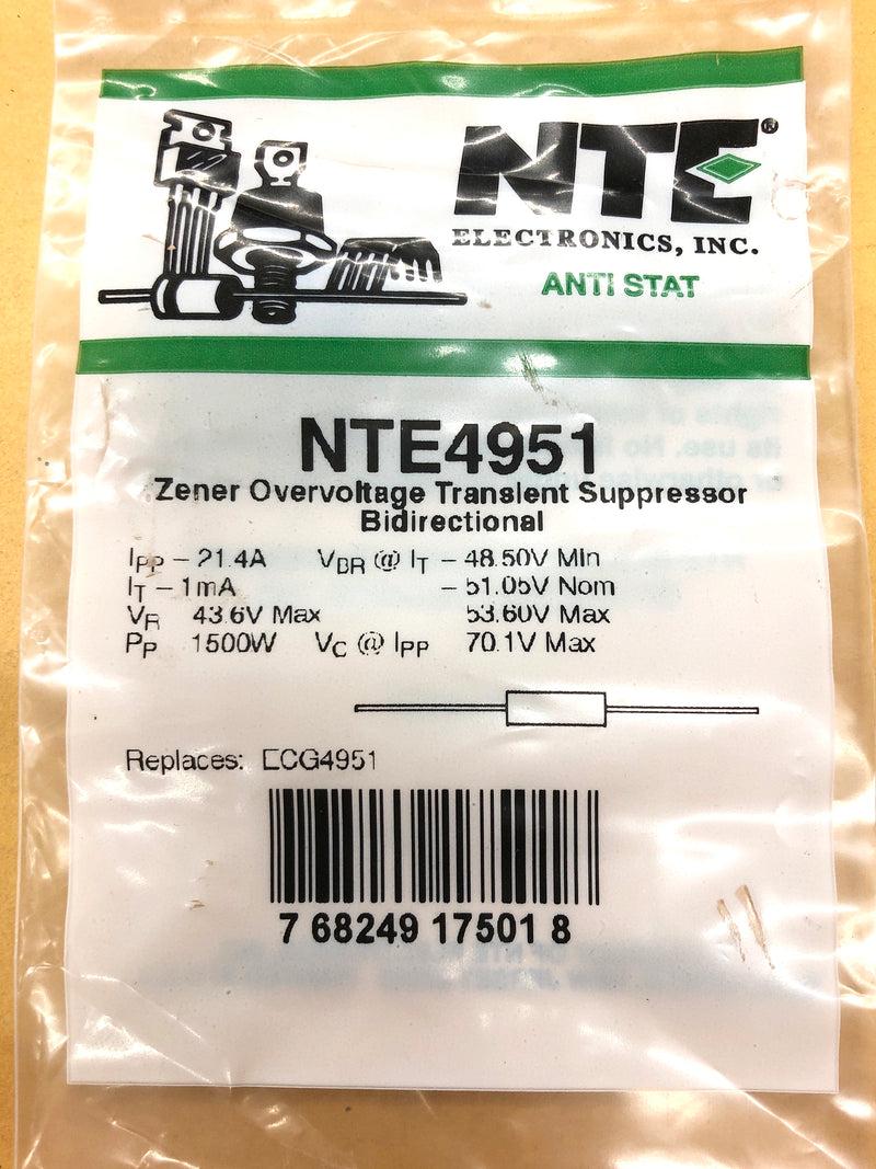 NTE4951 51.05V Overvoltage Transient Suppressor, Bidirectional ~ Axial (ECG4951)