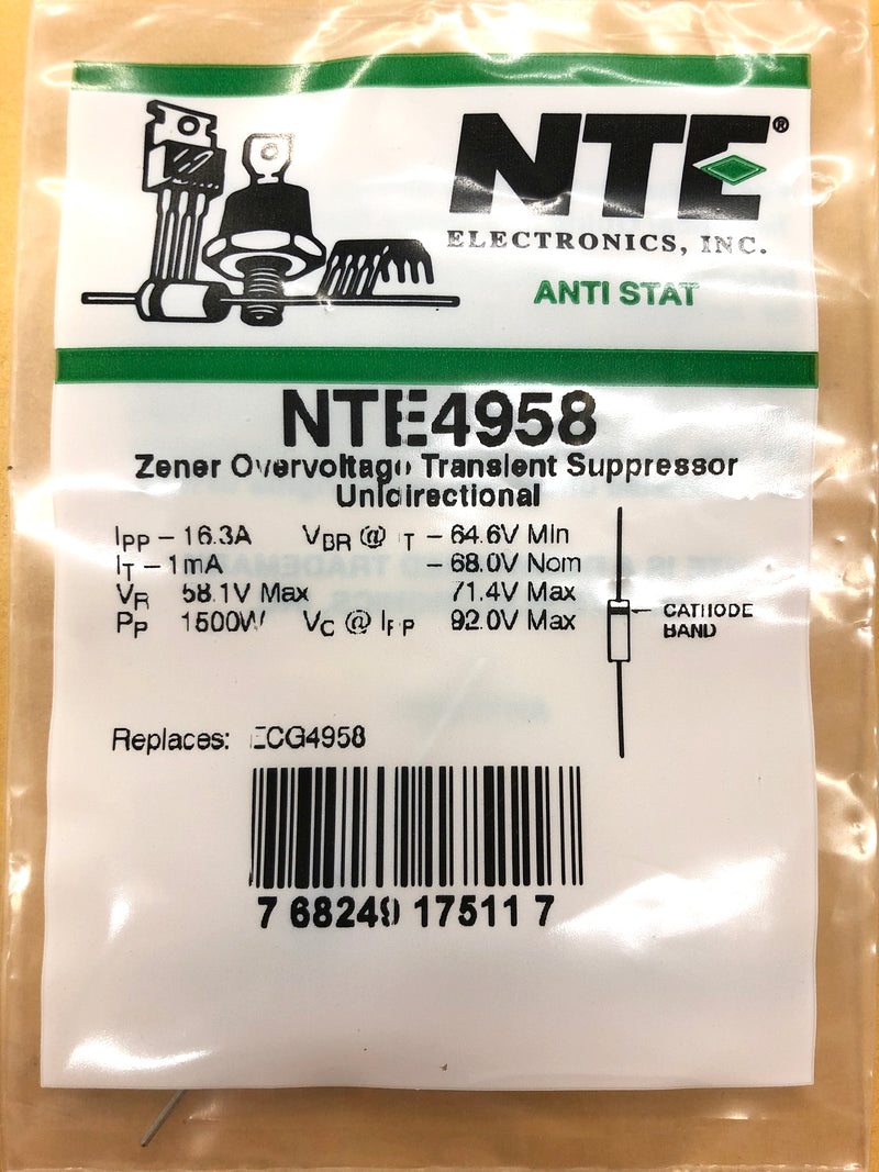 NTE4958 68.0V Overvoltage Transient Suppressor, Unidirectional ~ Axial (ECG4958)