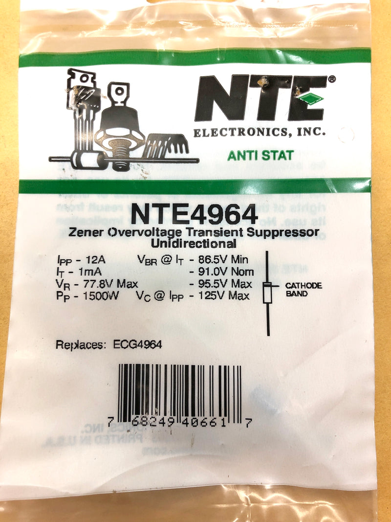 NTE4964 91.0V Overvoltage Transient Suppressor, Unidirectional ~ Axial (ECG4964)