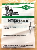 NTE5155A, 91V @ 5W Zener Diode 5% ~ DO-201 Axial (ECG5155A)