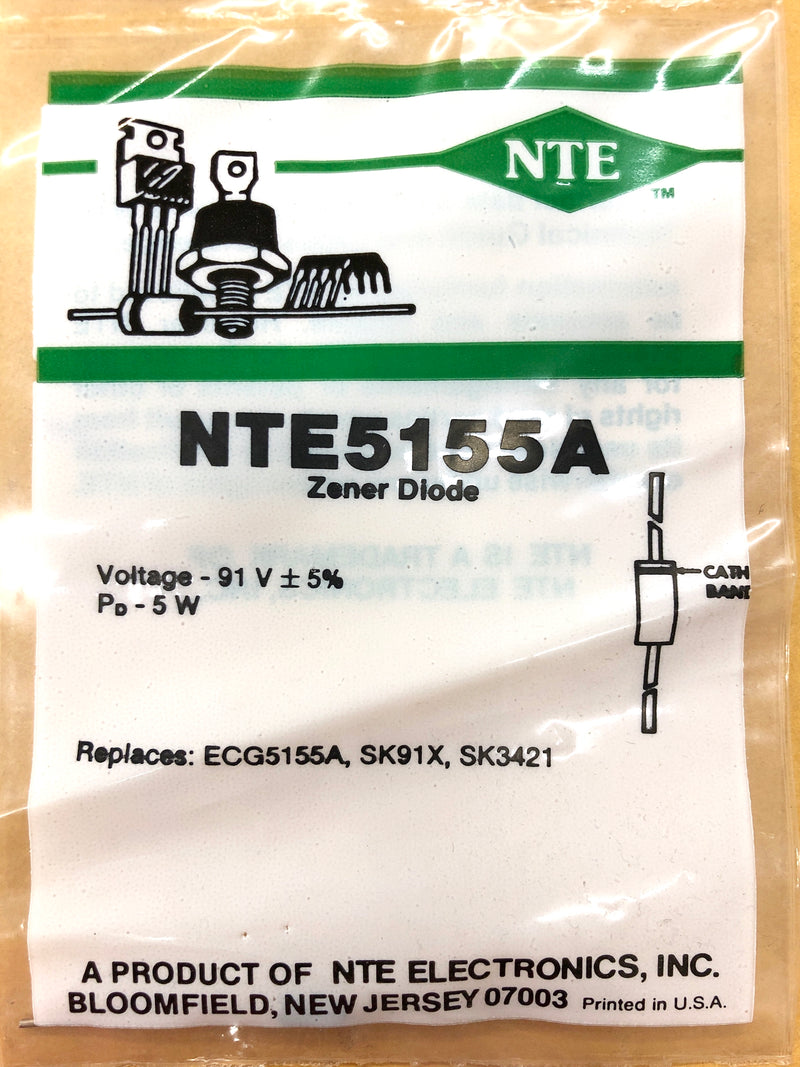 NTE5155A, 91V @ 5W Zener Diode 5% ~ DO-201 Axial (ECG5155A)