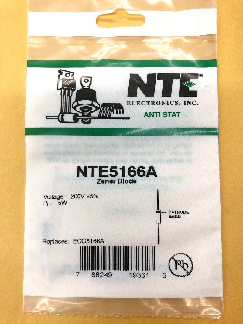 NTE NTE5166A, 200V @ 5W Zener Diode 5% ~ DO-201 Axial (ECG5166A)