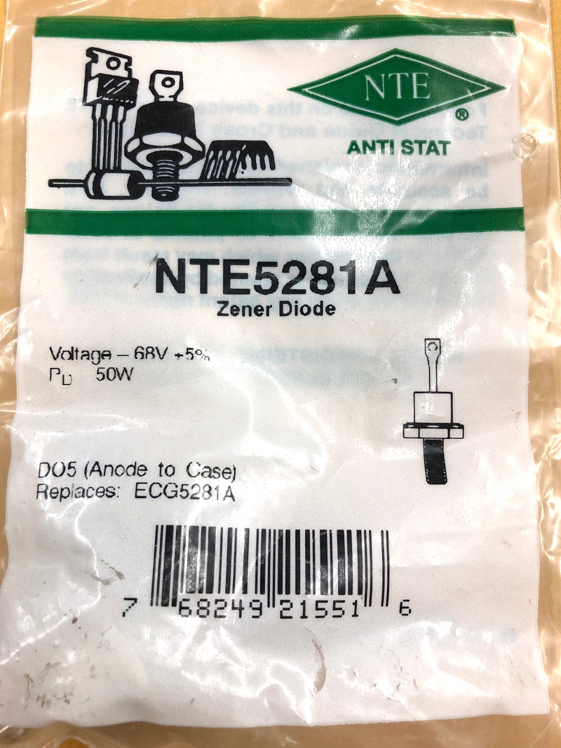 NTE5281A, 68V @ 50W Zener Diode 5% ~ DO-5 Anode Case (ECG5281A)