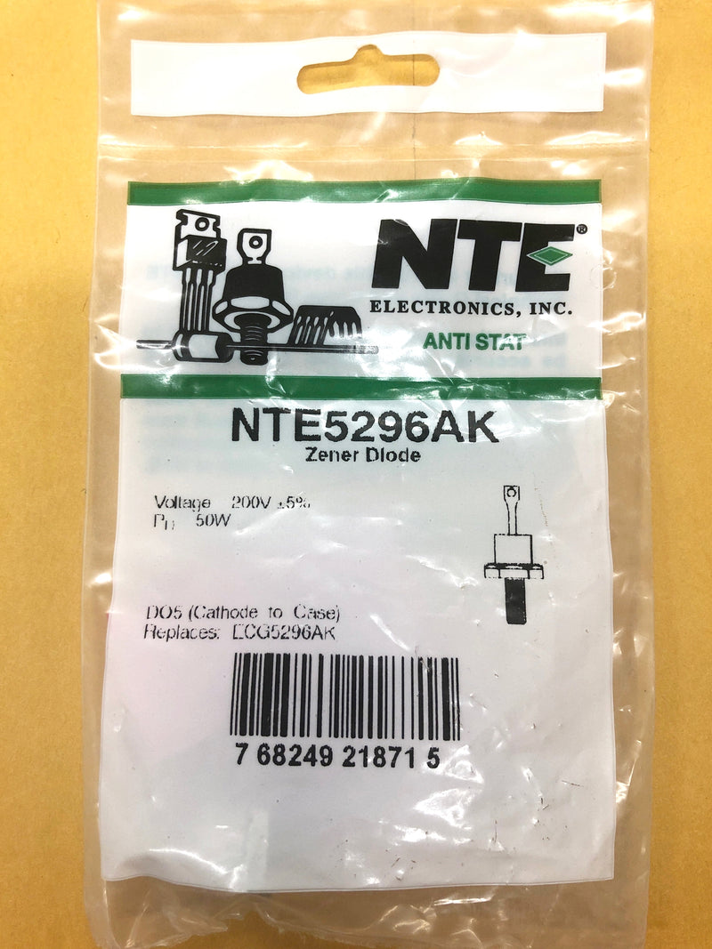 NTE5296AK, 200V @ 50W Zener Diode 5% ~ DO-5 Cathode Case (ECG5296AK)