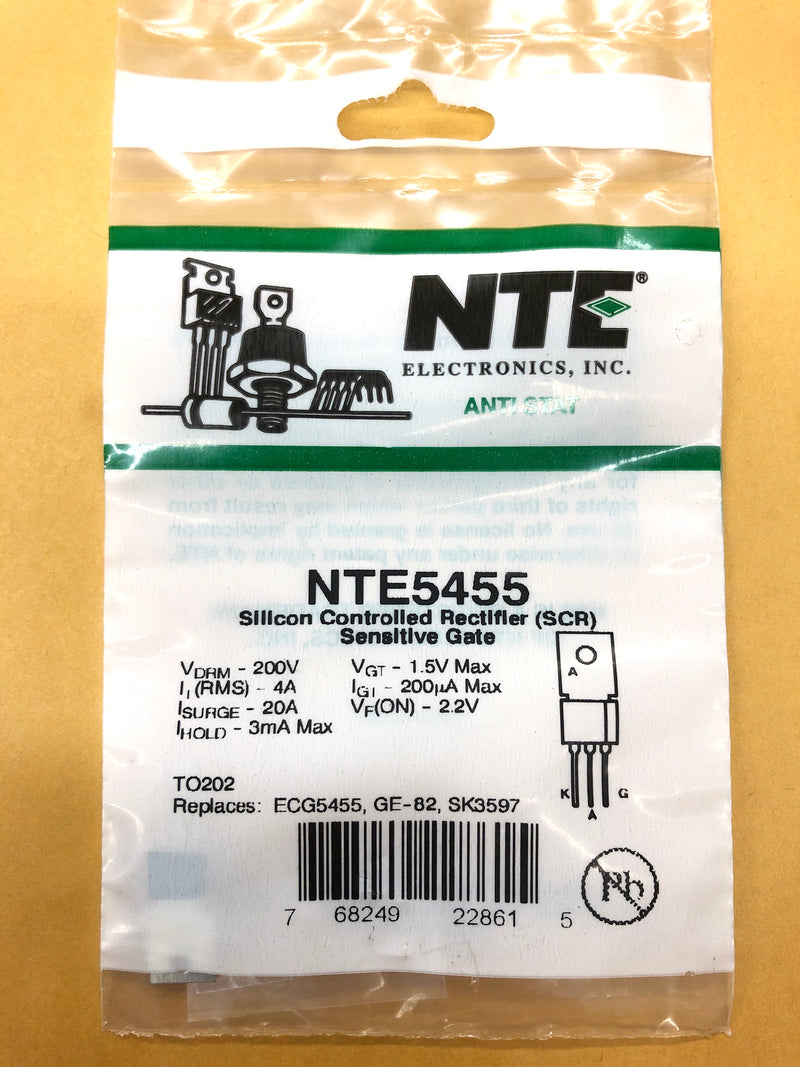 NTE5455, 200V @ 4A Silicon Controlled Rectifier SCR ~ TO-202 (ECG5455)