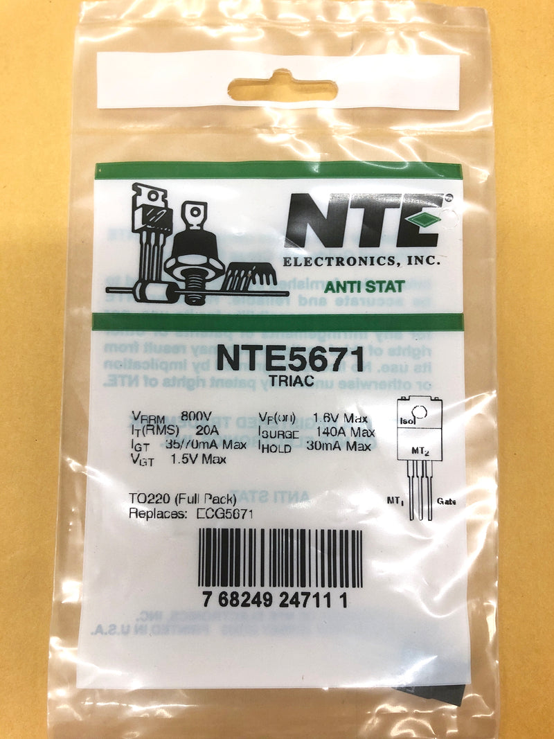 NTE5671, 800V @ 20A Silicon 4 Mode TRIAC ~ TO-220F Full Pack (ECG5671)