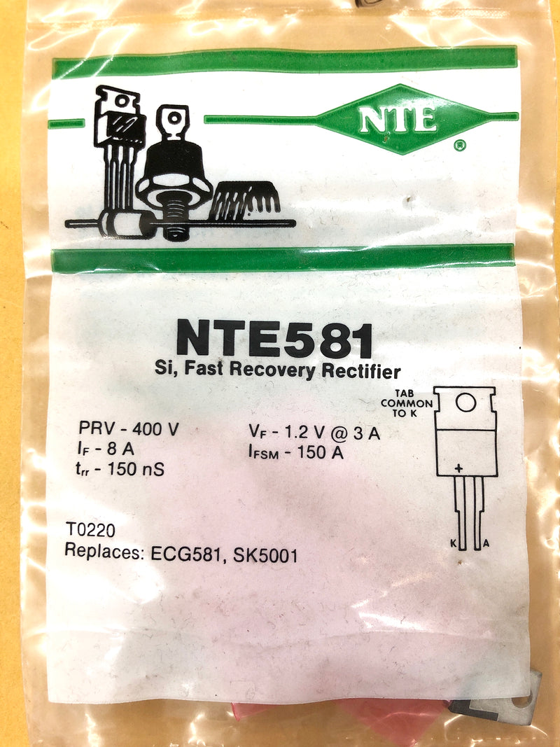 NTE581, 400V PRV @ 8A General Purpose, Fast Recovery Diode ~ TO-220 (ECG581)