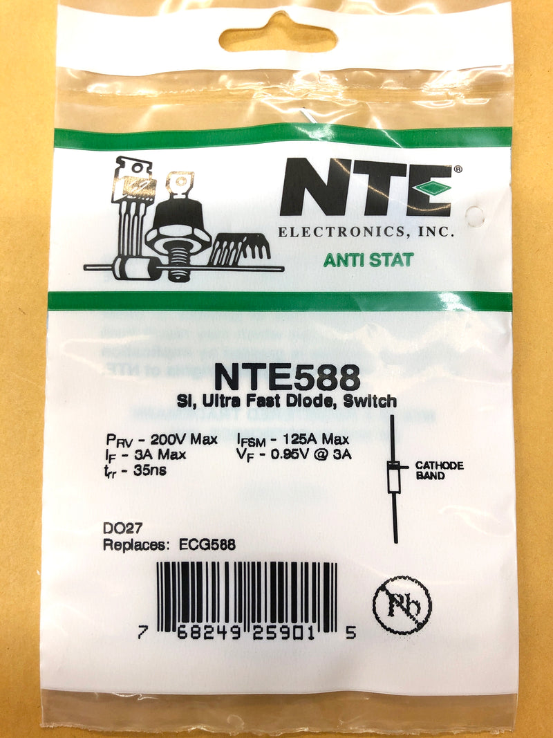 NTE588, 200V PRV @ 3A General Purpose, Ultra Fast Switch Diode ~ DO-27 (ECG588)