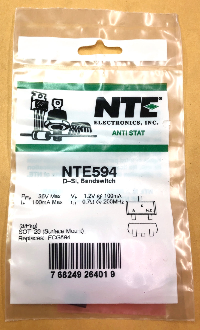 NTE594, 35V PRV @ 100mA Silicon Bandswitch, Surface Mount Diode ~ SOT-23 (CG594)