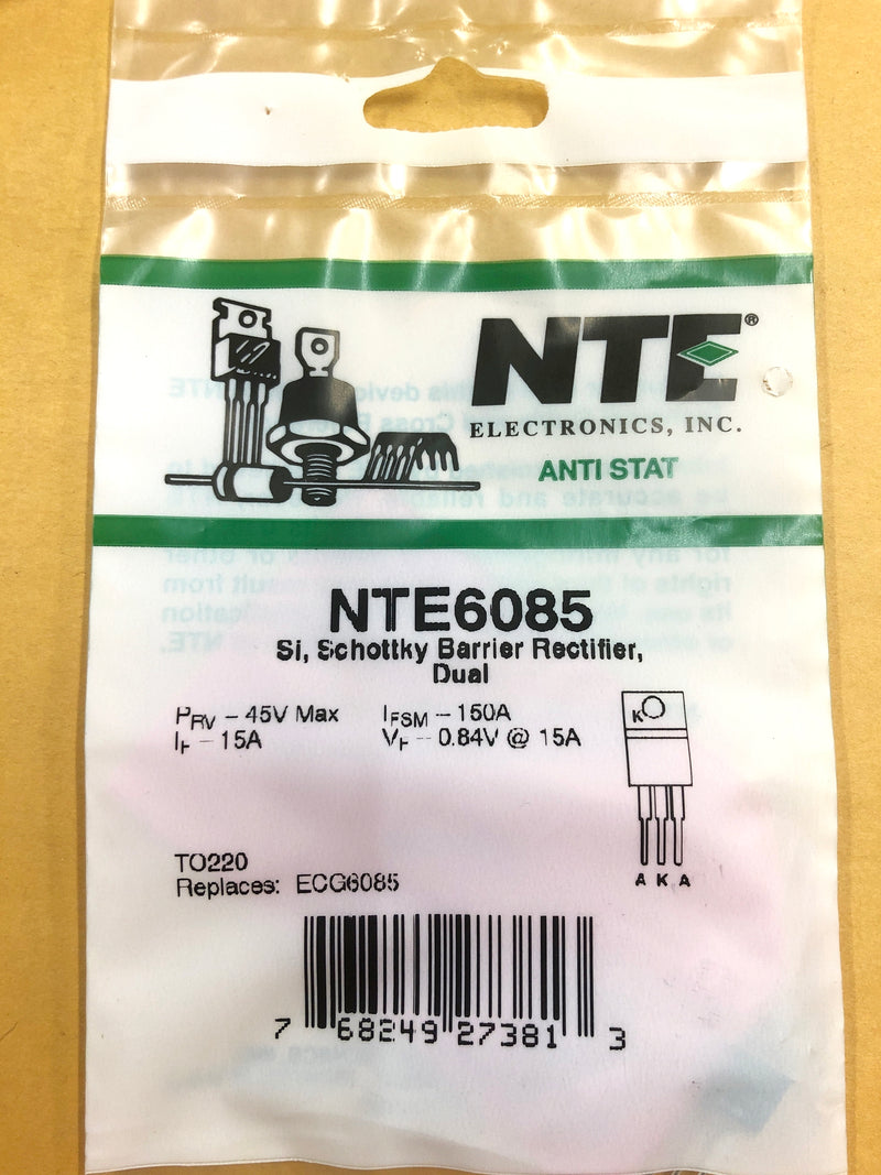 NTE6085, 45V @ 15A* Silicon Dual Schottky Diode Common Cathode TO-220 (ECG6085)