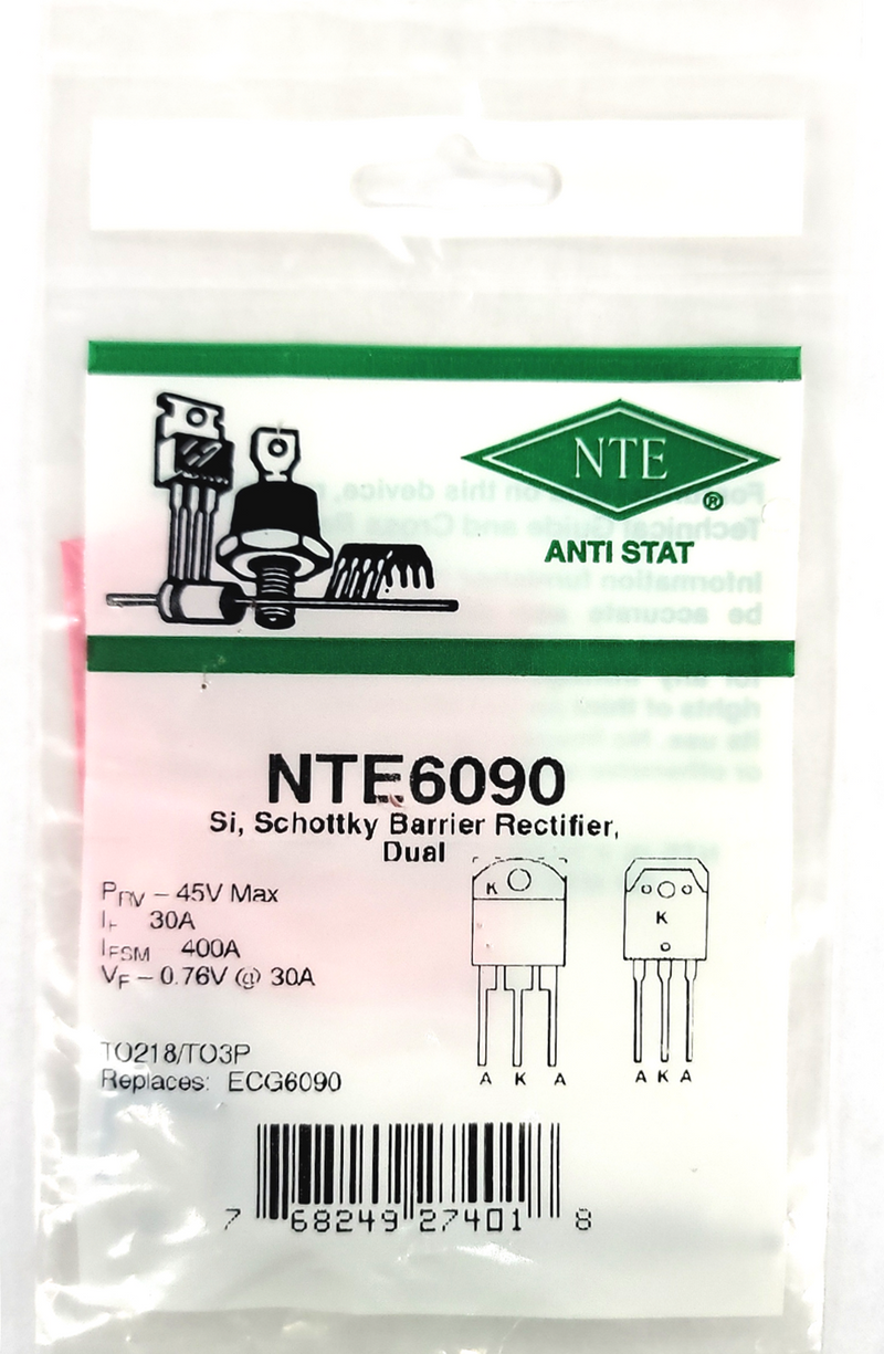 NTE6090, 45V @ 30A* Silicon Dual Schottky Diode Common Cathode ~ TO-3P (ECG6090)